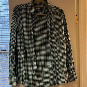 Express Teal and White Plaid Shirt